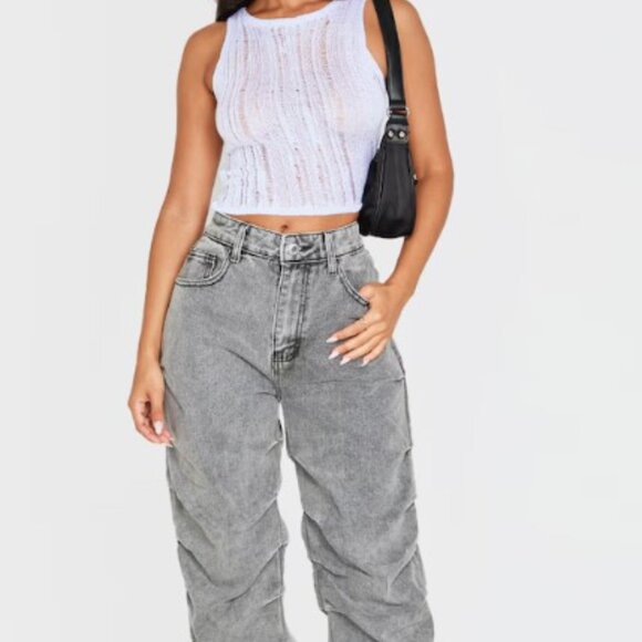 NWT - PLT Washed Grey Ruched Straight Leg Denim Jeans - Size 6 - Picture 5 of 5